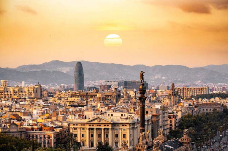 Buildings and sunset in Barcelona